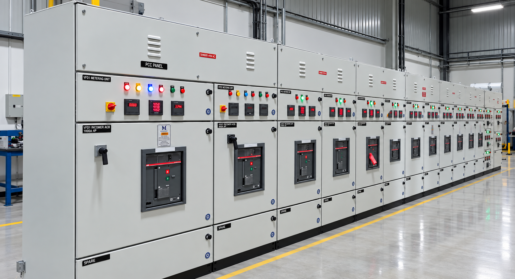 M-Power power control center with metering, breakers and indicator lamps